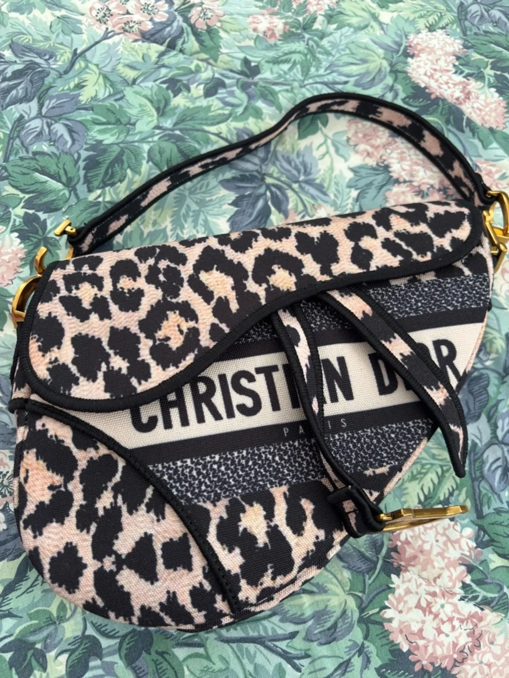 Dior Leopard-Print Saddle Bag in Pink and Black with Logo Strap - Picture 2 of 5